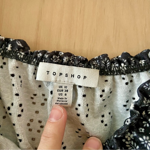 TOPSHOP FLORAL LONG SLEEVE POINTELLE PRAIRIE TOP - Picture 8 of 8